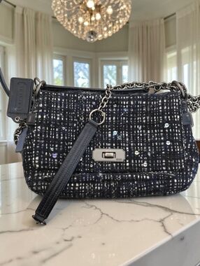 RARE Coach Chelsea Tweed Sequin Chain Bag Navy Shoulder Crossbody 2011